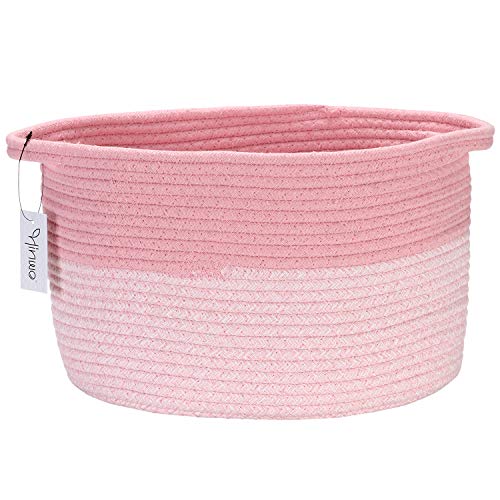 Hinwo Cesta de almacenamiento de cuerda de algodón plegable para la colada de la guardería, contenedor organizador con asas, 25 x 34 x 21 cm