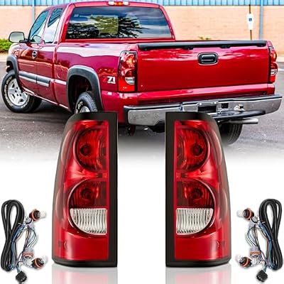 Headlights and Taillights Assembly Combo Kit for 2003-2006 Chevy Silverado 1500 2500 3500 & 2007 Chevy Silverado Classic Replacement Head/OE Factory Style Red Rear Brake Tail Lights Lamps,Black Amber