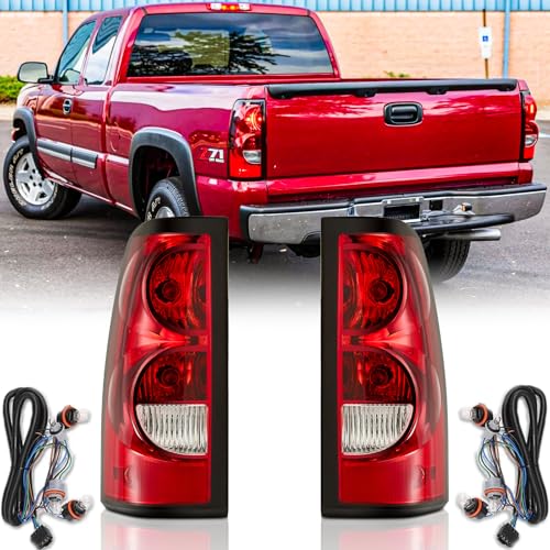 Headlights and Taillights Assembly Combo Kit for 2003-2006 Chevy Silverado 1500 2500 3500 - 2007 Chevy Silverado Classic Replacement Head/OE Factory Style Red Rear Brake Tail Lights Lamps,Chrome Amber - Image 5