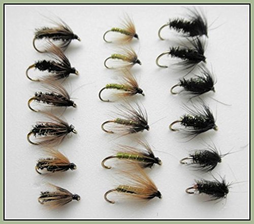 18 Wet Fishing Flies - Greenwell, Coch y bondhu & Black and Peacock (12/14)