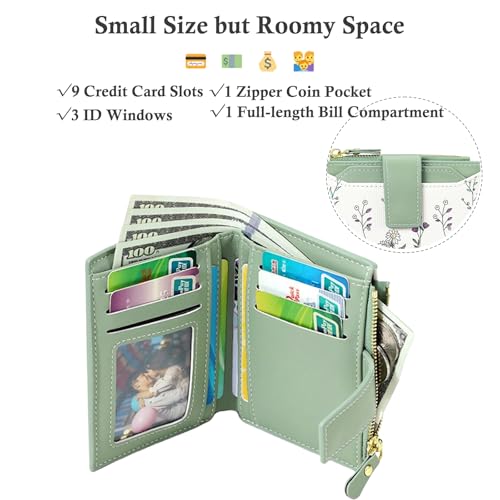 Small Wallets Women RFID Leather Bifold Card Holder Cute Flower Wallet for Women with Zipper Coin Pocket 3 ID Windows4