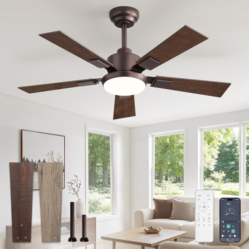 Glowivia 42 Inch Ceiling Fans with Lights and Remote&APP Control, Bronze Smart Ceiling Fan with 3000-6000K Dimmable, 6 Speeds Quiet Reversible Motor, Indoor/Outdoor Ceiling Fan for Bedroom Living Room