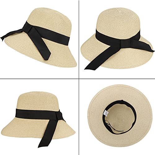 Girl-Straw-Hats Wide-Brim-Sun Hat Foldable Toddler-Beach Hat with Bowknot Kids-Summer Straw Cap for Little Girl Kids4