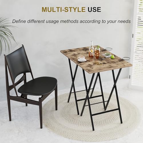 Image of VECELO Folding TV Tray for Eating Set of 2, Portable Dinner /Snack Table with Cup Holder for Couch, Living Room and Small Space, Rustic Brown