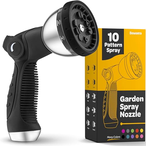 Image of Hose Nozzle [Black] Heavy Duty Hose Sprayer With 10 Adjustable Watering Patterns. Thumb Control Design, Comfortable Ergonomic Grip, Garden Hose Nozzle for Watering Plants & Lawns /Fun showers /Cleaning