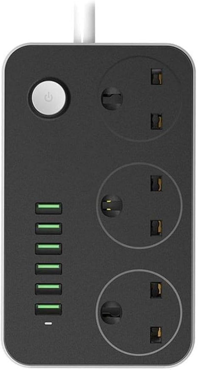 Power Strips Extension Cord 3 Outlets, Power Socket with 6 USB Ports Universal Charging Socket with 2M Bold Extension Cord