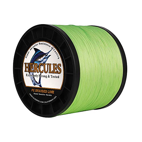 Hercules Braided Fishing Line 2000m 2187yds 10lbs-200lbs Pe Superline 8 Strands (Fluorescent Green 50lb/22.7kg 0.37mm)