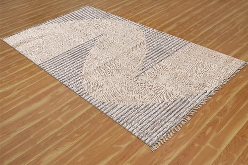 Tapis carrés style bohème à rayures en coton lavable beige bleu x5