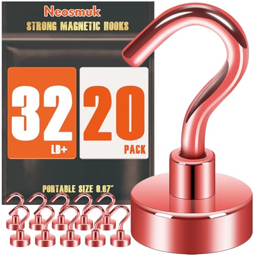 Neosmuk Magnetic Hooks,Heavy Duty Earth Magnets with Hook for Refrigerator, Extra Strong Cruise Hook for Hanging, Magnetic Hanger for Cabins, Grill (Red, Pack of 20)