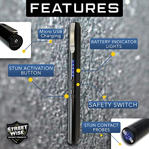 Streetwise Pain Pen 25,000,000 Stun Gun For Self Defense - Micro Usb Rechargeable With Battery Charge Indicator Light - Black #TOP1