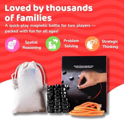 Image of Awestuffs Magnet Game with 20 Magnetic Stones, 2 Strings & a Portable Storage Bag, Magnet Chess with Stones, Gifts for Kids, Teens & Adults, 2-4 Players