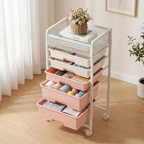 Rolling Craft Cart with 5 Drawers, Art Craft Organizers and Storage with Lockable Wheels, Rolling Utility Cart for Organizing Arts and Crafts,Yarn,Toy, School Supplies, Nail Product, Sewing Supplies by Fnova - Used condition - US$27.79