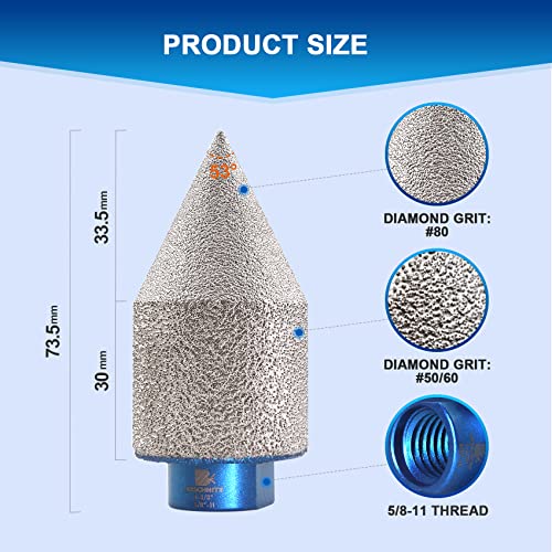 Diamond Beveling Chamfer Bit,Diamond Finger Milling Bits,BRSCHNITT 0-1 3/8" (0mm-35mm) with 5/8-11 Thread for Enlarging Shaping Existing Holes of Porcelain Tile Ceramic Marble Granite Countertop — view 2