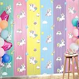 Capoda Unicorn Backdrop Curtains Tinsel Foil Fringe Curtains Unicorn 2 Pack 3.3 x 6.6 ft Pastel Rainbow Birthday Decorations Pastel Streamer Backdrop Photo Props Baby Shower Birthday Party Supplies