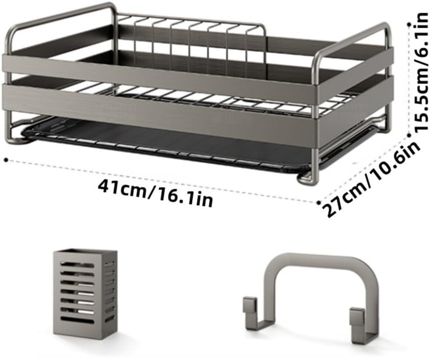 Organizer Rack, Dish Drying Rack, Stainless Steel Dish Rack, Versatile Storage Sink Dish Drainer, Utensil Holder for Kitchen, Dining Room, Small Space(Silver)