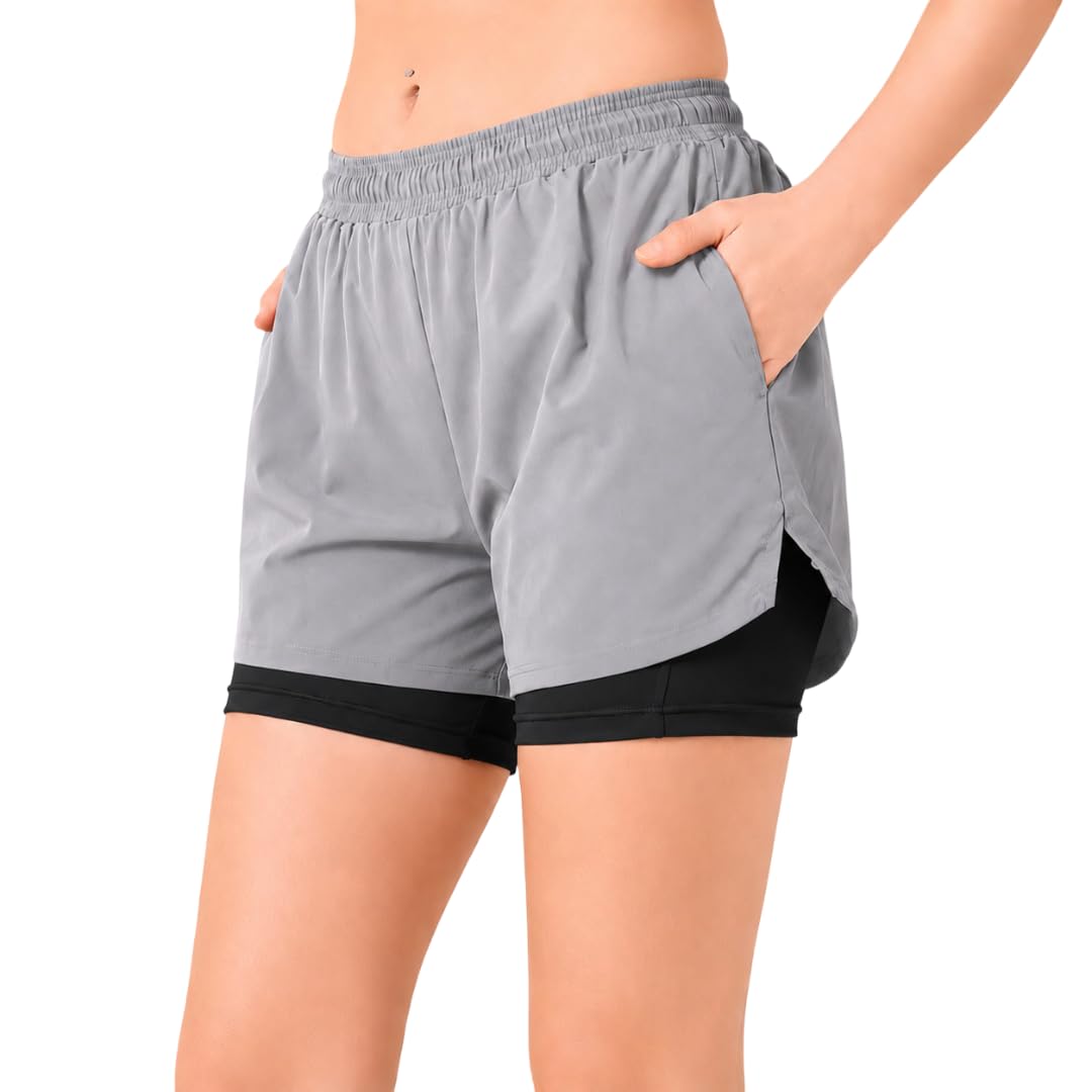 not9 Women's 2 in 1 Running Shorts with Inner Compression Shorts | High Waist Athletic Workout Shorts with Pockets | Quick Dry Sports Gym Yoga Training Fitness Activewear Shorts-picture-10