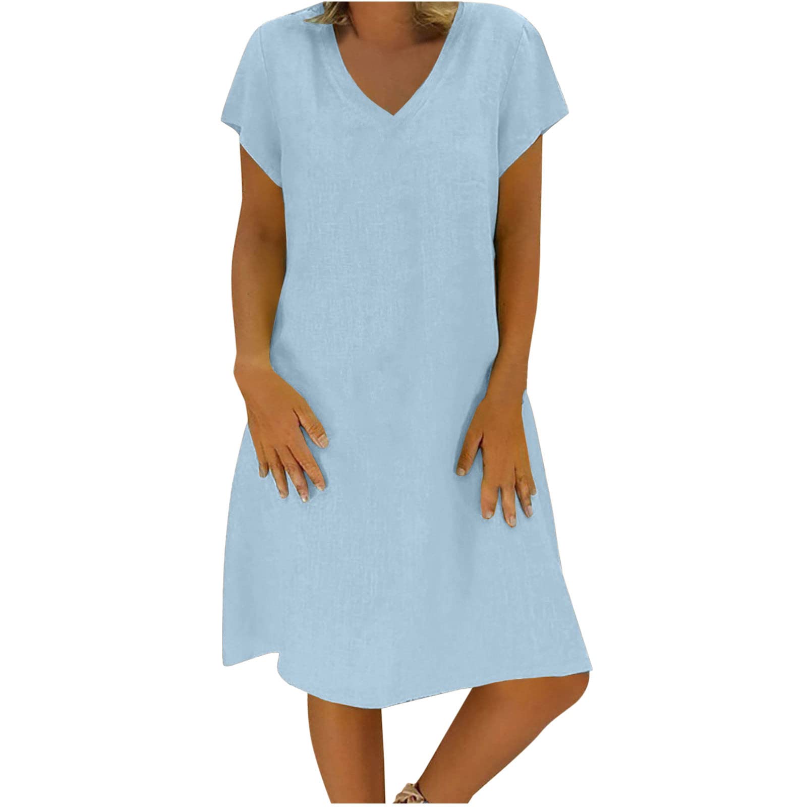 Robe Femme Été Décontractée En Coton Et Lin - Robe Sans Manches Avec Poches - Couleur Unie