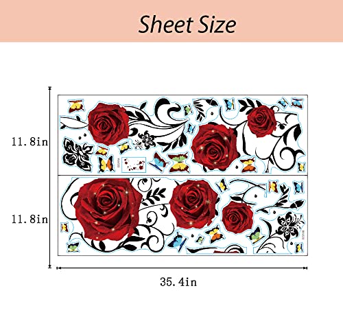Supzone Red Rose Wall Stickers Rose Flower Vine Wall Decal Red Peony Floral Wall Decor Diy Vinyl Mural Art For Bedroom Living Room Sofa Backdrop Tv Wall Decoration #TOP6
