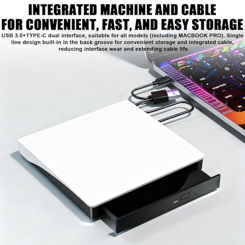 Lecteur CD DVD externe portable USB 3.0 Type C pour PC Windows 11 Linux