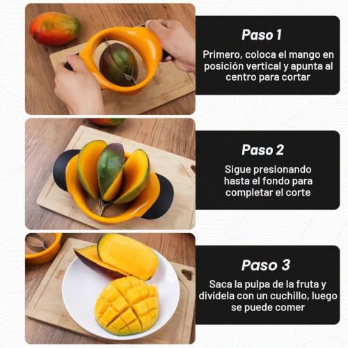 Miniatura 4 de Cortador De Mango,Hoja Partidor De Mangos De Acero Inoxidable, Descorazonador,Utilizado Para Cortar Descorazonar De Mango,Cuchilla De Acero Inox,Negro-Amarillo