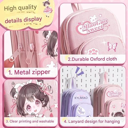 Image of Invite Enterprise Three Layer School Bag-Shaped Pencil Pouch, Large-Capacity Pencil Pouch with Zipper, Multipurpose Pen & Pencil Case for School Supplies for Boys & Girls (Pink Girl - Pouch)