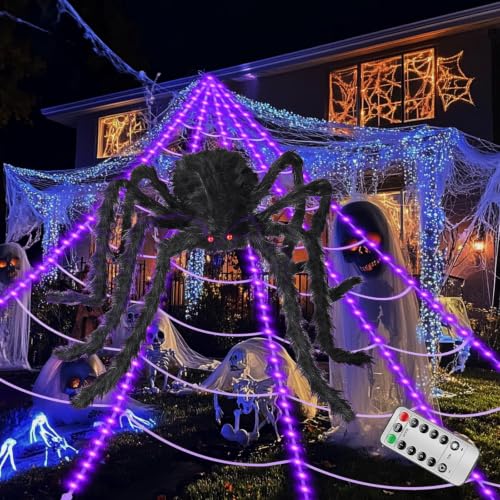 Amazon – 16.4-Ft Lighted Halloween Spider Web w/ 48-Inch Spider - image 1