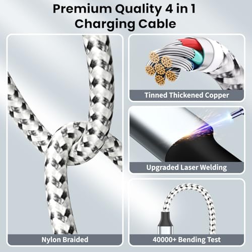 Image of Travel Essentials 4in1 Multi Charging Cable for iPhone Watch Charger 3PK5FT | USB A to Dual Type C /IP /iWatch Charger Travel Chargers for Multiple Devices Compatible with iWatch Ultra /11-2&iPhone 17-8