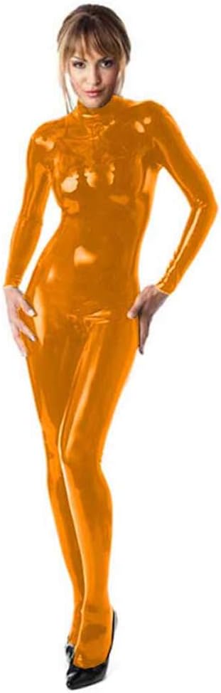 Fetish Queen Slim Women High Neck Catsuit Faux Leather Footed Zentai Cat Costume