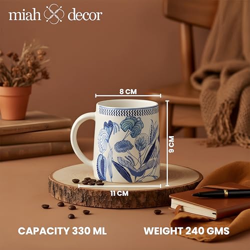 Image of miah decor Ceramic Tea Coffee Cups Set Matte Printed Small Chai Mug Drinkware Microwave Safe for Home & Restaurant-300 ml (MD-742)