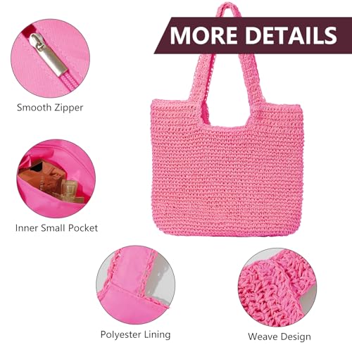 Image of GOLDTIMO Beach Bags for Women - Summer Soft Large Woven Shoulder Purse Handbag, Beach Tote Straw Bag for Summer Vacation