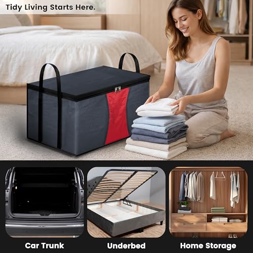 Image of Storite Multi-Purpose Moisture Proof Heavy Duty 1680 Denier Nylon 110 L Super-Size Large Toys /Stationery Paper /Blankets /Clothes Storage Bag -Grey /Red (63.5 x 45.7 x 38cm)