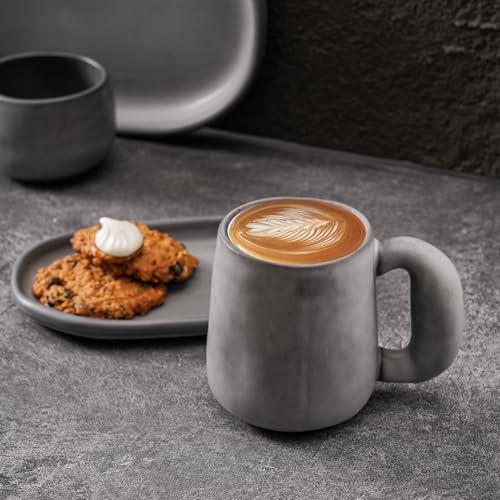 Juego de 2 mugs cerámicos grandes Uaral 20oz Gris oscuro miniatura 4