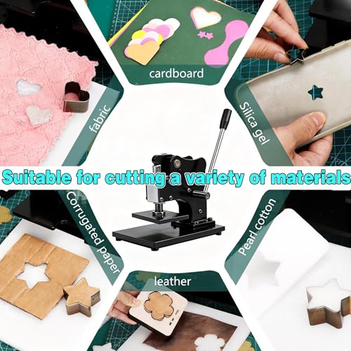 1.5 Ton Leather Cutting Machine,12x9cm Leather Hand Press Adjustable Pressure Stroke Die Cut Machine with 39 pcs Hole Punch Tool Set for Leathercraft,DIY & Various Materials Die Cutting by HONGYMA - Image 2