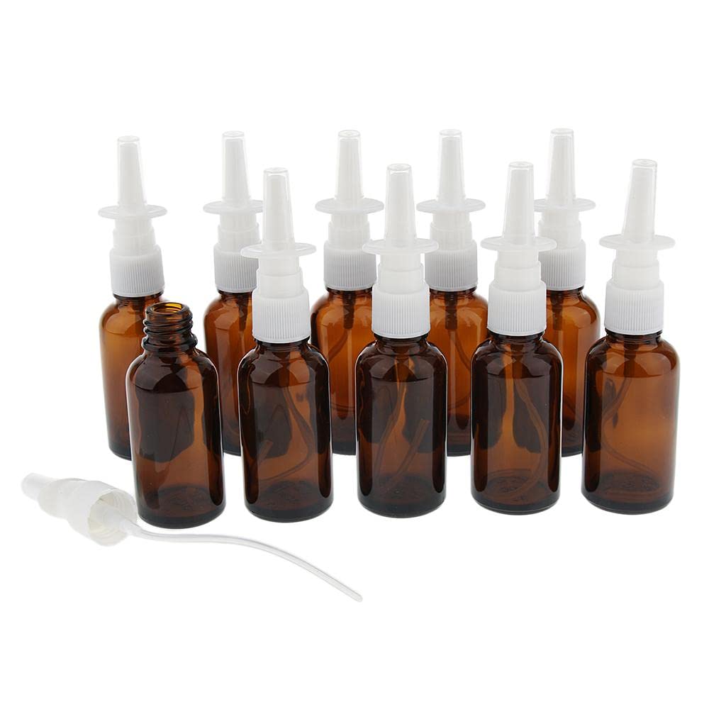 jojomis Lot de 10 vaporisateurs nasaux en verre de 30 ml, vide/rechargeable/réutilisable pour nettoyer la poussière dans le nez – 3,2 x 12,4 cm, marron