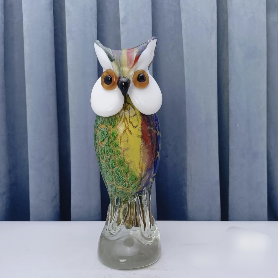 Farbige Glasur-Kunst-Eulen-Glasfigur Tier handgefertigt Briefbeschwerer aus geblasenem Glas Geschenk für Geburtstag Heimdekoration Tischdekoration