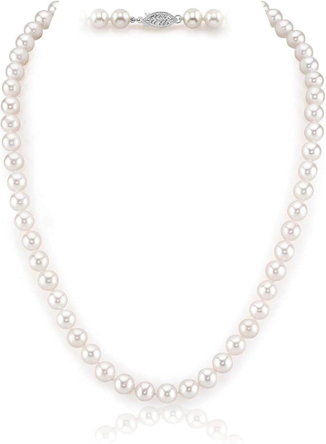 14K Gold AAAA Quality White Freshwater Pearl Necklace for Women