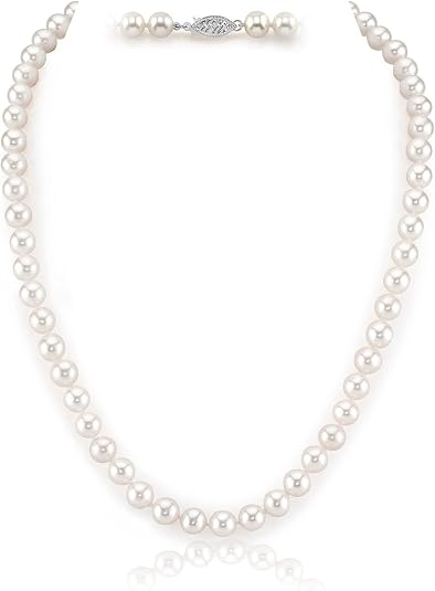 The Pearl Source AAA+ White Freshwater Pearl Necklace – Genuine Cultured