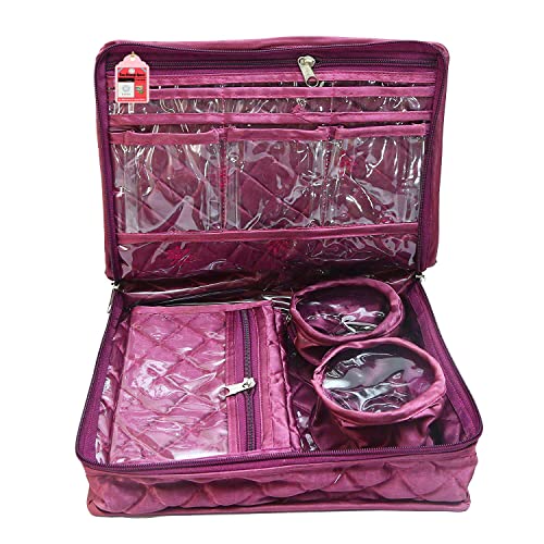 LUCES Satin Makeup Pouches Vanity Jewellery Traveling Organizer Storage Box Cosmetic Bag it Along Anywhere Easily for Women Purple