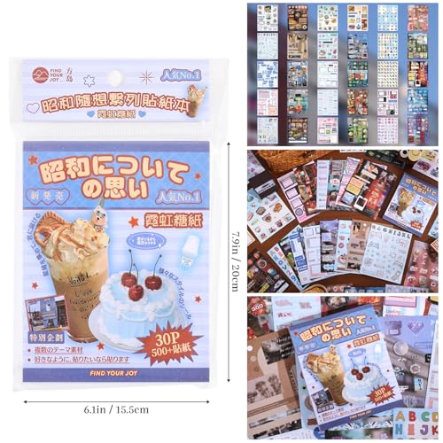 Image of 2PCS Girl's Japanese Retro Sticker Book, Food and Daily Life Theme - 500+ Cute Old Showa Style Foodie Stickers, for DIY Scrapbooking Journaling Handbook Decoration