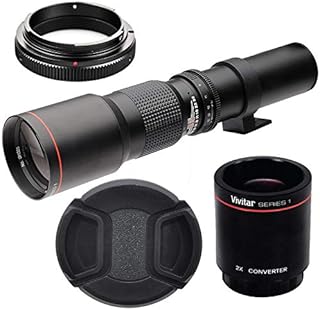 High-Power 500mm/1000mm f/8 Manual Telephoto Lens for Canon EOS 80D, EOS 90D, Rebel T3, T3i, T5, T5i, T6i, T6s, T7, T7I, T8I, SL3, EOS 60D, EOS 70D, EOS 5D, EOS5D IV, EOS 6D II, EOS 7D II SLR Cameras