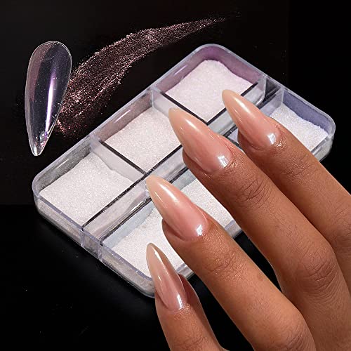 6 Gitter Chrom Nagelpulver Perle Muschel Holographische Nagel Glitter Spiegel Aurora Bubble Dipping Dust Nail Art Dekoration Pink Sugar Sand Micro Nail Powder Manicure Sugar Effect Shimmer Dust