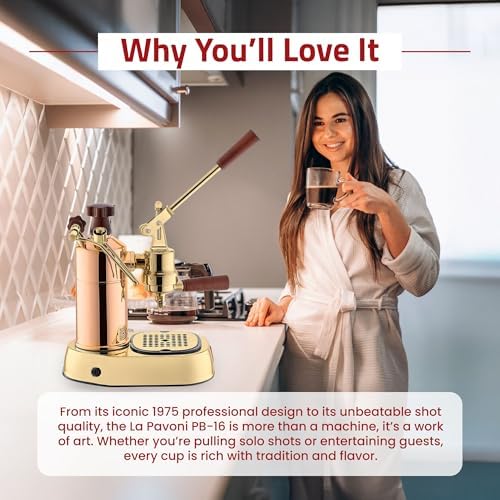 La Pavoni Professional 16-Cup Lever Espresso Machine - Copper and Brass Espresso Maker with Bottomless Portafilter - 38oz Boiler with Pressure Gauge - Manual Lever Operation - Made in Italy - Thumbnail 4