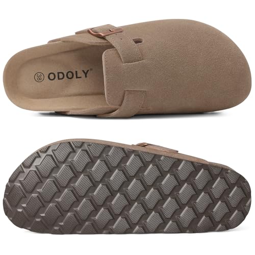 Image of ODOLY Genuine Suede Clogs for Women Men Soft Cork Footbed Leather Mules Comfort Potato Shoes with Arch Support