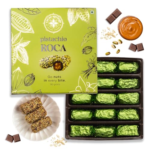 Image of Cacao Springs Premium Pistachio Roca Chocolates for Healthier Snacking, Premium Choco & Nut Delicacy Treats, Premium Gift Hamper for Christmas Gifts, 15 Pieces in Each Box, 1 Box, 180gm