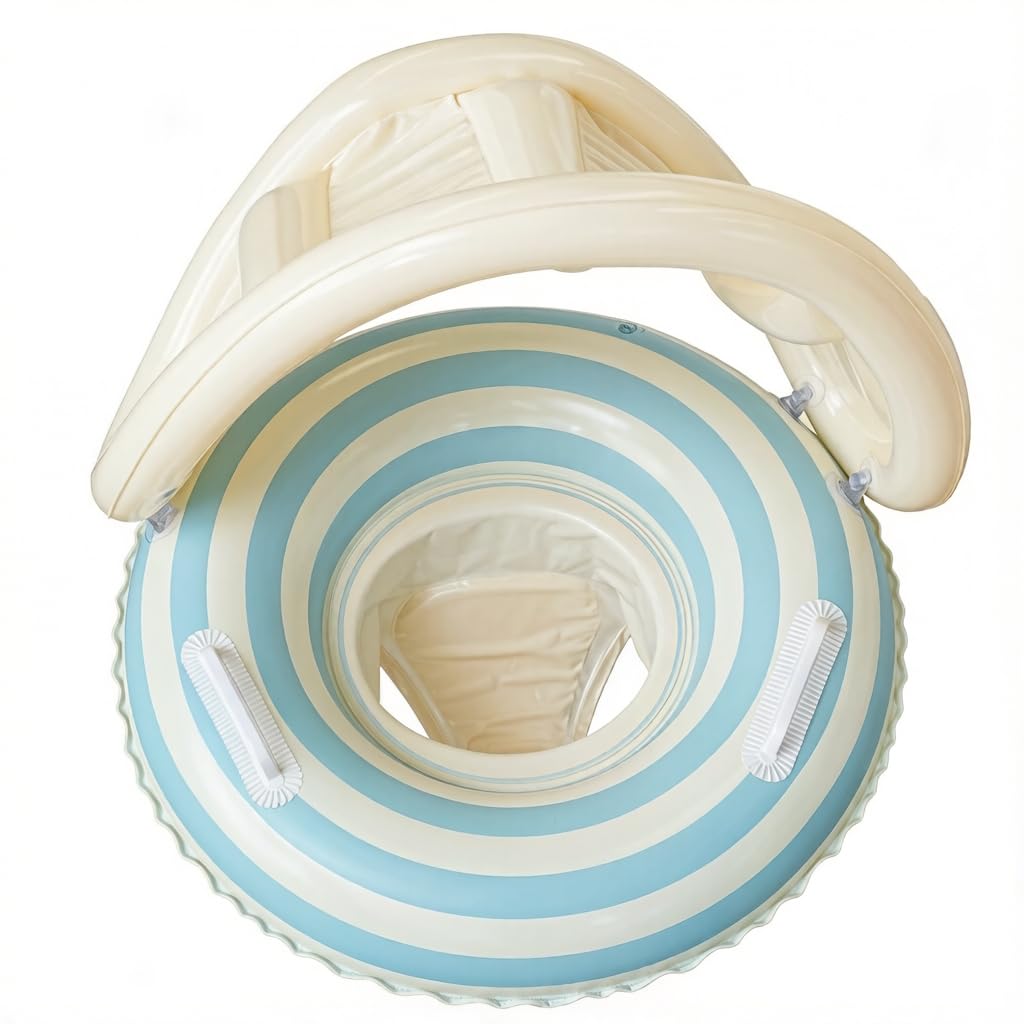 Baby Swimming Float with Canopy, Baby Pool Float with UPF 50+ Detachable Sunshade, Inflatable Baby Swim Ring with Safety Seat, Portable Toddler Pool Float for Ages 0-24 Months