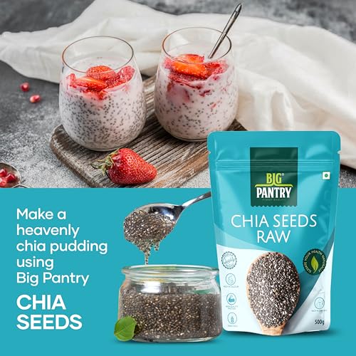 Image of Big Pantry Chia Seeds 500g | Rich in Calcium, Protein & Fiber, Omega 3 and Antioxidants | Seeds for Weight Management | Non-GMO & Gluten-Free | Raw Seeds for Smoothies & Oatmeal (Pack of 3)