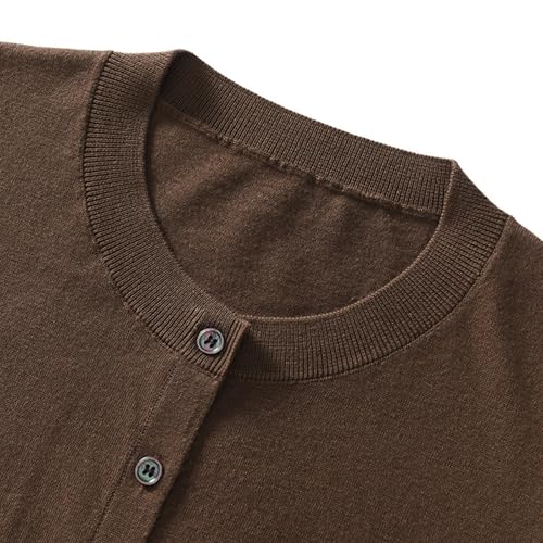 Women's Silk Cashmere Blend Crew Neck Short Sleeve Cardigan Sweaters Button Down Lightweight Knitwear Summer Tops2