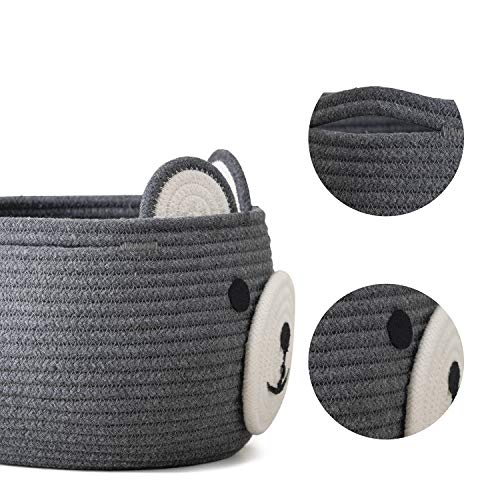 Image of CherryNow Baby Basket for Nursery, Bear Gift Baskets for Kids, Empty Baby Shower Basket with Handles, Small Cute Animal Cotton Rope Baskets, Grey, 10.5 inchD x 8.5 inchH