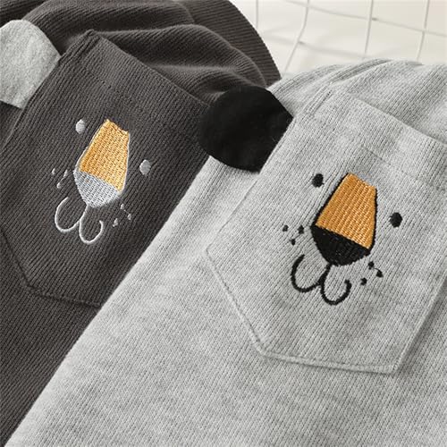 Baby Boy Elastic Waist Animal Embroidered Pocket Sweatpants Cuffed Ankles Spring3