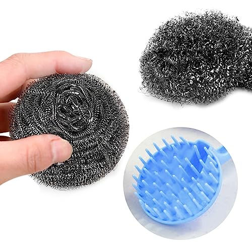Vasemele 10 Stück Drahtschwamm mit 1 Griffen Drahtwaschl Stahlschwamm Topfschwamm Stahlschwämme Stahlwolle Spüler Reinigungsschwamm Topfreiniger Putzschwamm (Griff in Einer Zufälligen Farbe)